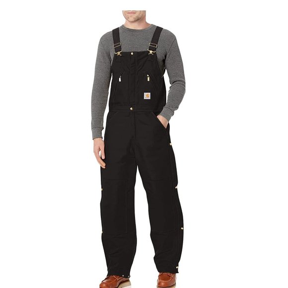 NWT Carhartt Men's Quilt Lined Zip To Waist Bib Overalls Black $180 40x30 HH018